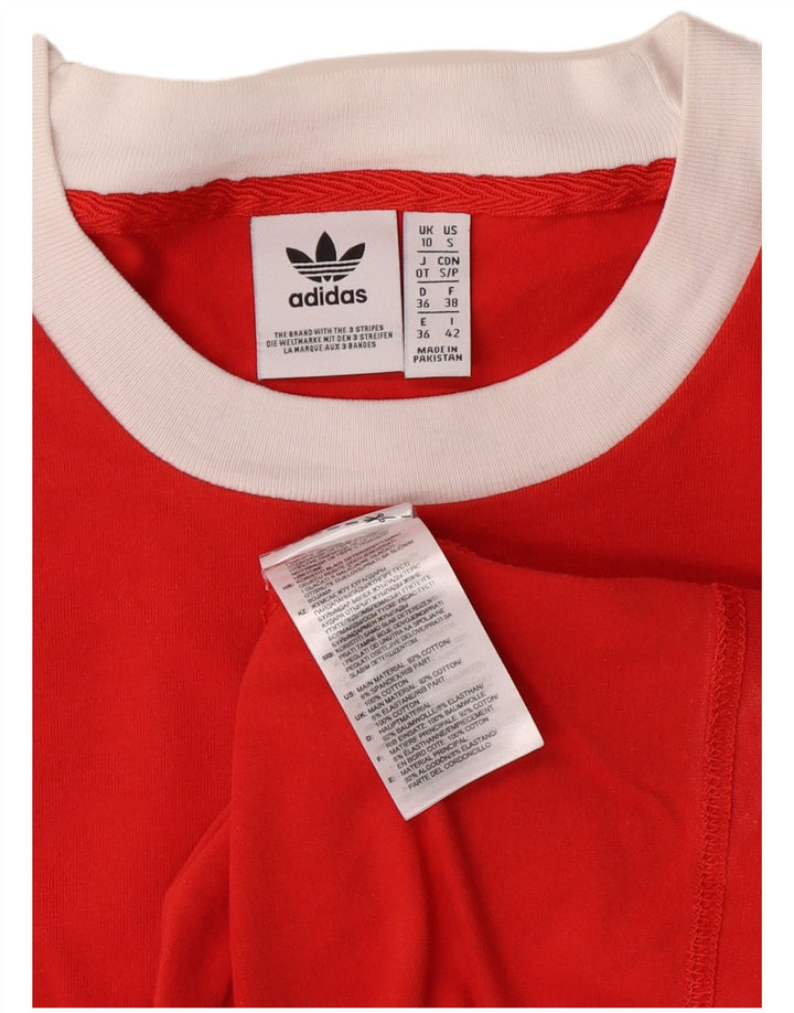 Top pentru femei Adidas cu mânecă lungă UK 10, bumbac cu dungi roșii mici