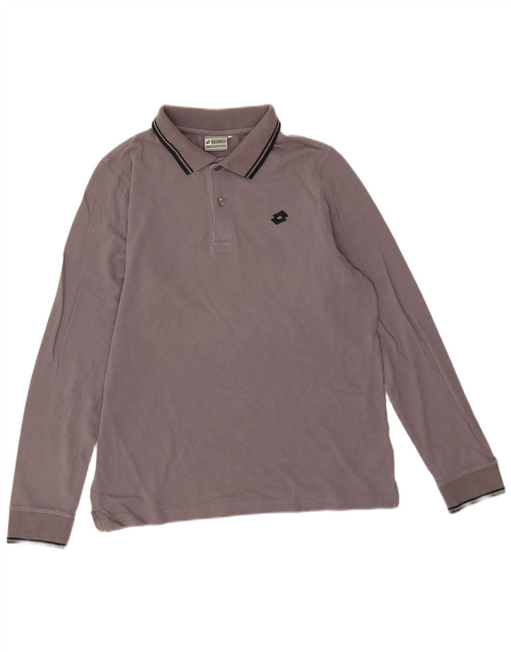 Tricou polo pentru bărbați Lotto cu mânecă lungă, bumbac gri mic