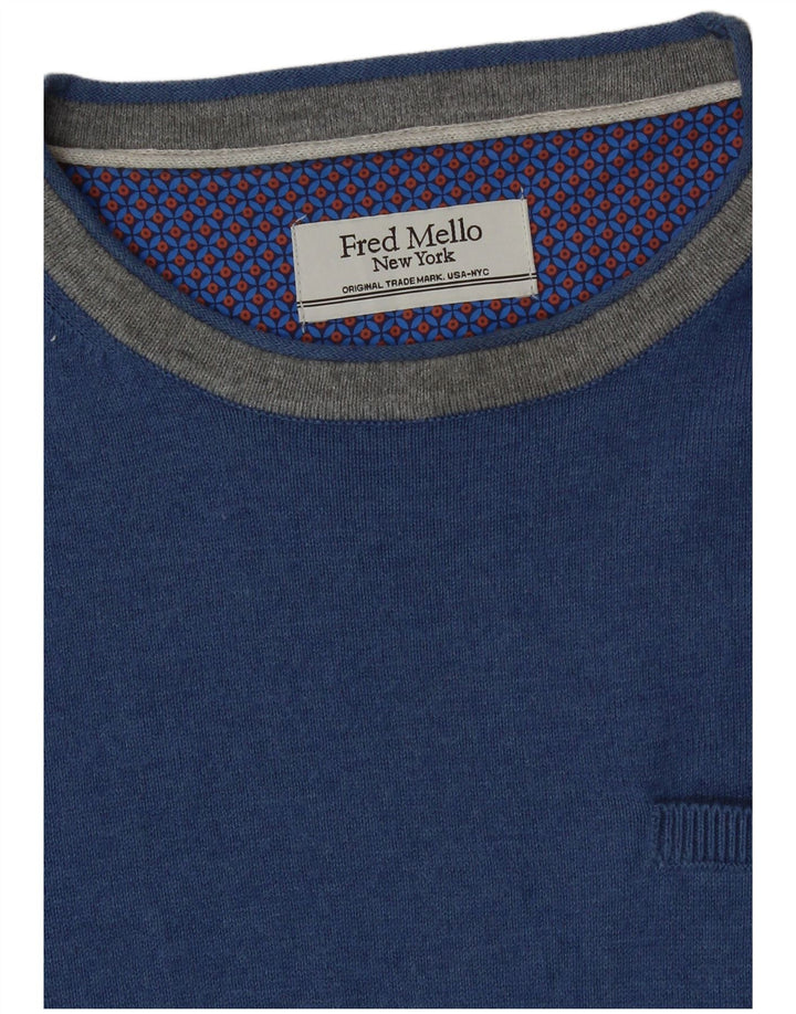 FRED MELLO Mens Crew Neck Jumper Sweater Medium Blue Vintage Fred Mello and Second-Hand Fred Mello from Messina Hembry 
