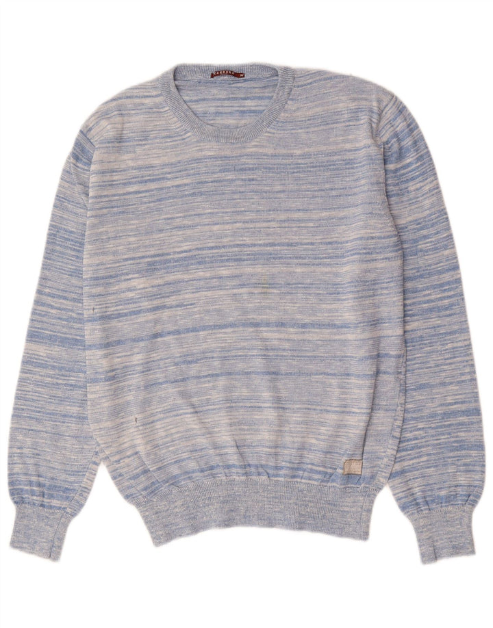 CARRERA Pulover pentru bărbați cu decolteu rotund, bumbac cu dungi albastre medii