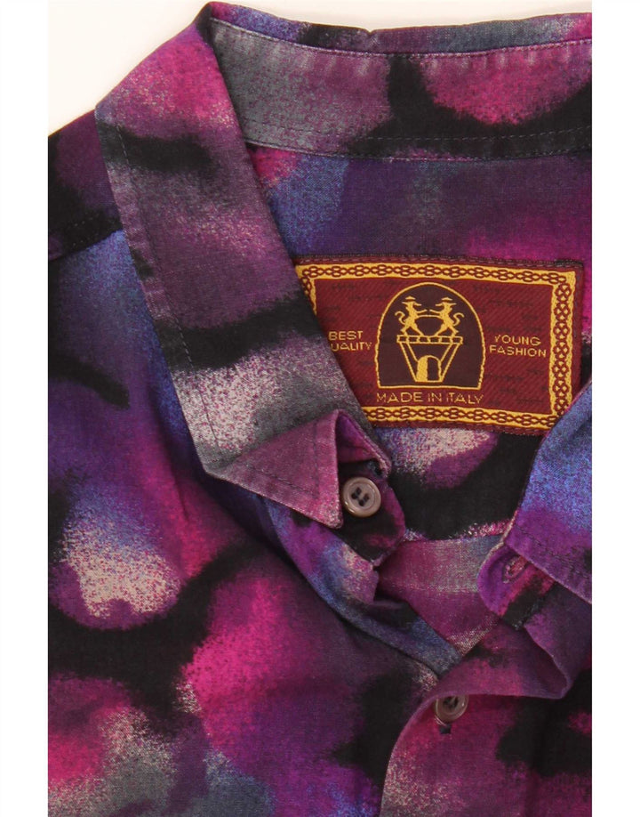 Camasă cu mânecă scurtă pentru bărbați de epocă, cu model abstract, violet mare