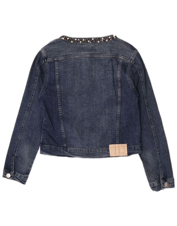 Jachetă de denim crop vintage pentru femei UK 18 XL, bumbac albastru