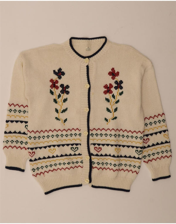 Pulover vintage cardigan supradimensionat pentru femei UK 18 XL bumbac floral alb
