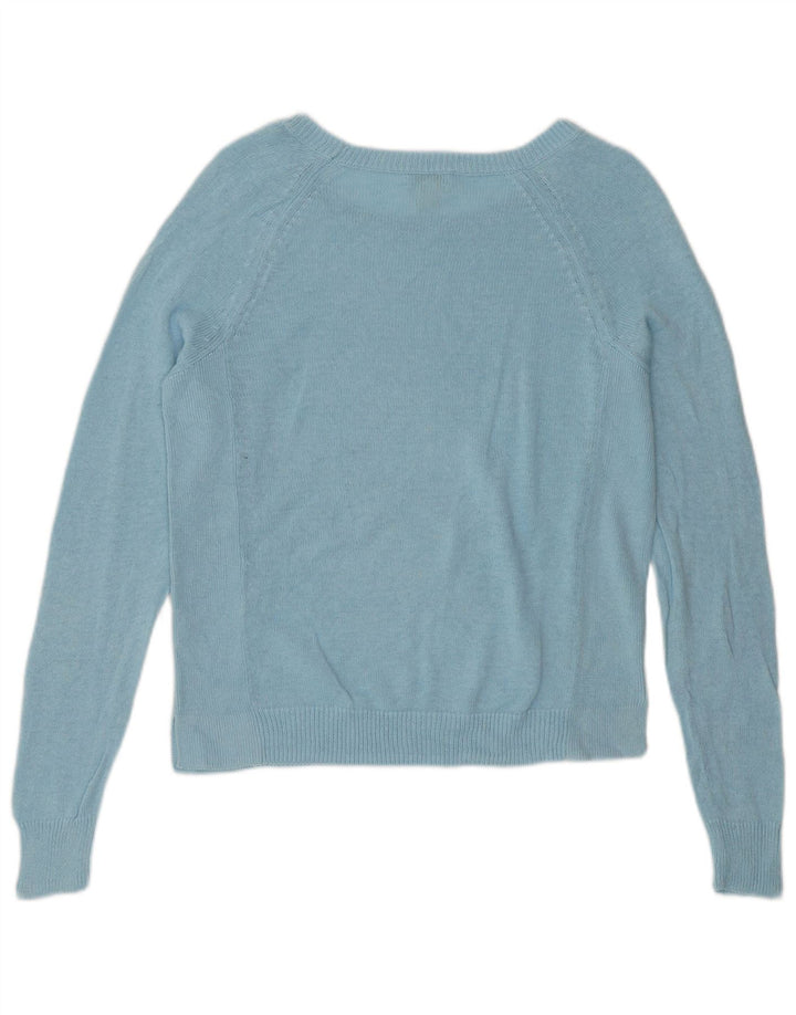 J. CREW Pulover de damă crop cu gât de barcă UK 10 Small Blue Linen