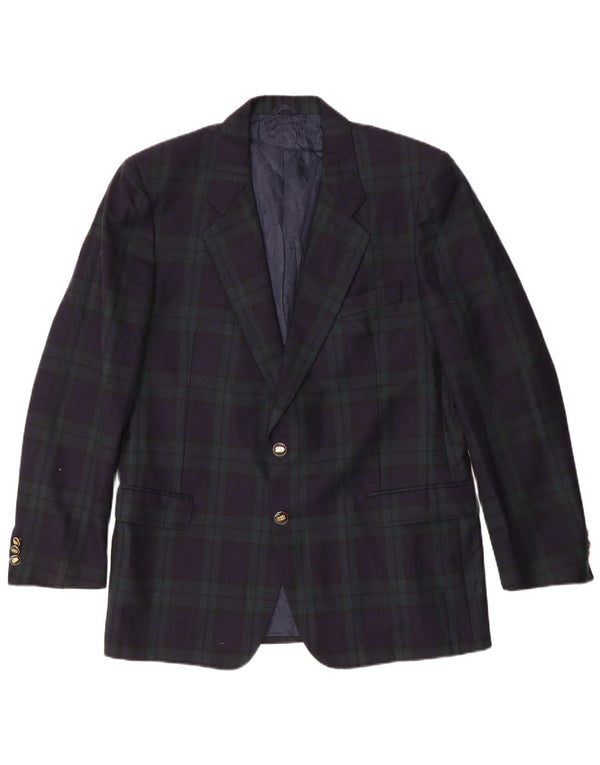 Jachetă Vintage pentru bărbați cu 2 nasturi IT 54 2XL Lână în carouri bleumarin