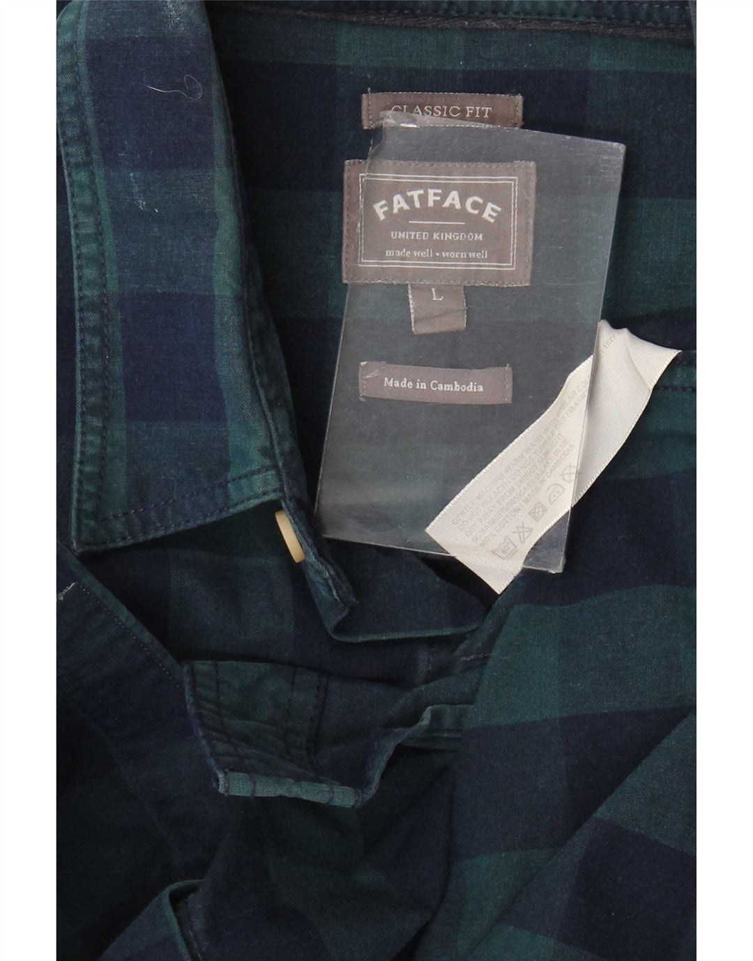 Cămașă pentru bărbați Fat Face Classic Fit, mare din bumbac vichy, albastru bleumarin