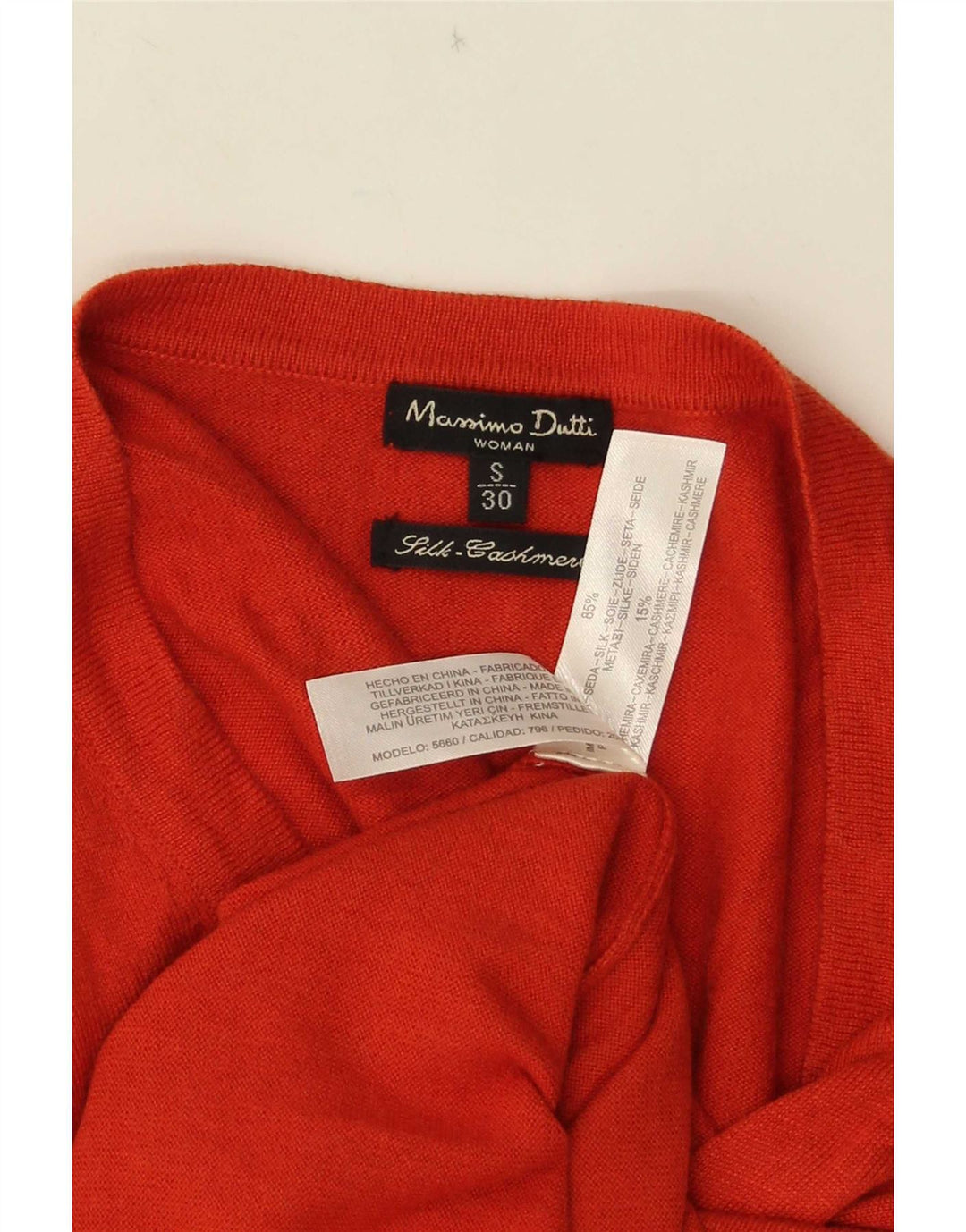 Pulover cu decolteu în V Massimo Dutti pentru femei UK 10 Mătase portocalie mică