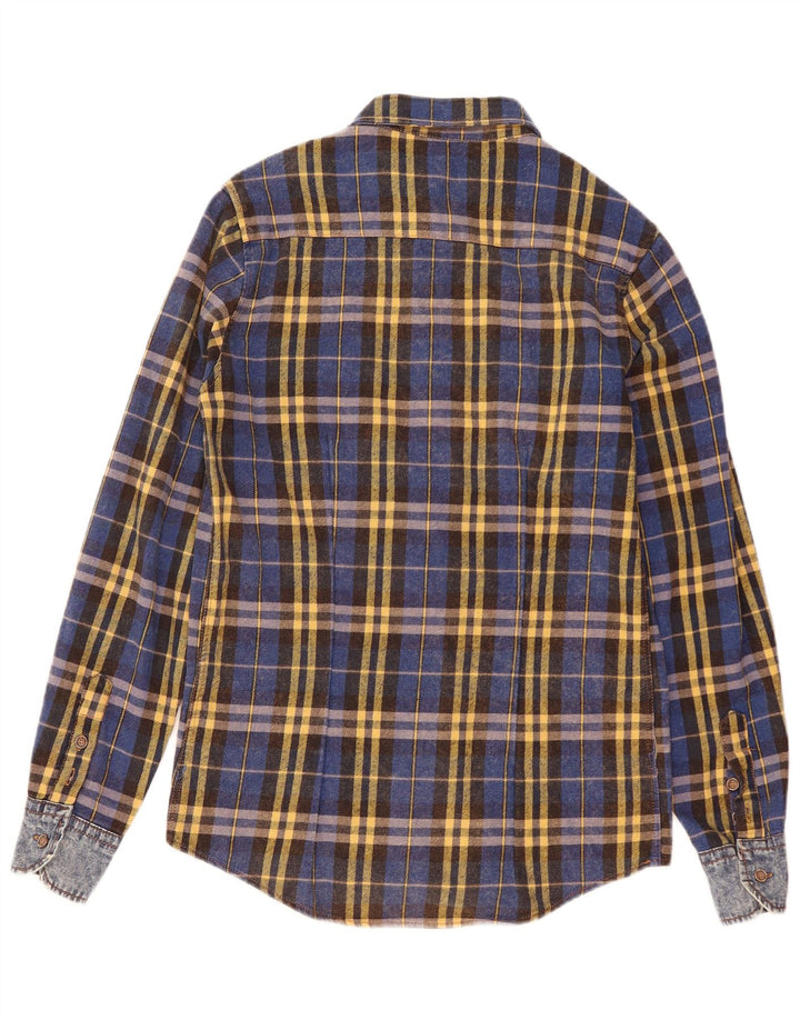 Cămașă de flanel pentru bărbați vintage, bumbac cu carouri albastre mici