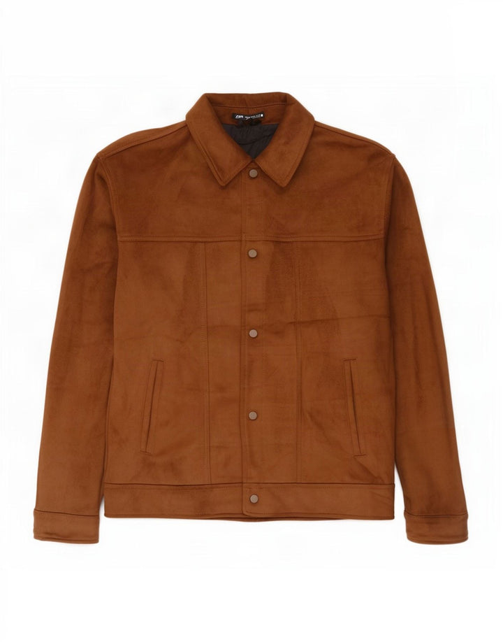 Jachetă bomber din piele intoarsa pentru barbati Zara UK 42 XL poliester bej