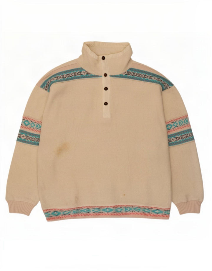 Pulover pentru bărbați Silvy, cu gât cu nasturi, fleece, mare, din poliester Fair Isle alb