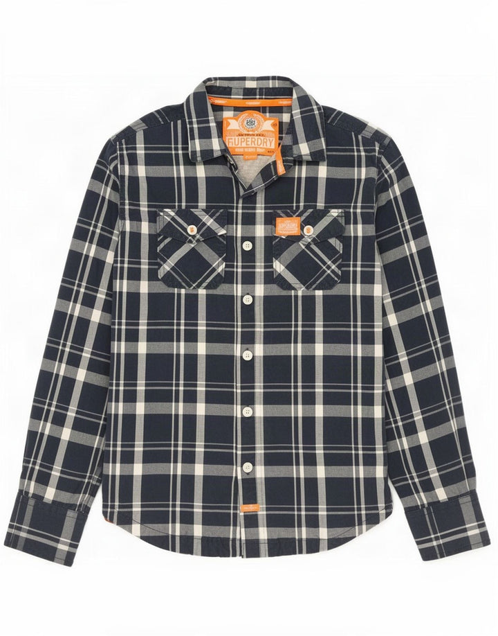 Cămașă pentru bărbați Superdry, bumbac cu carouri, albastru bleumarin mediu