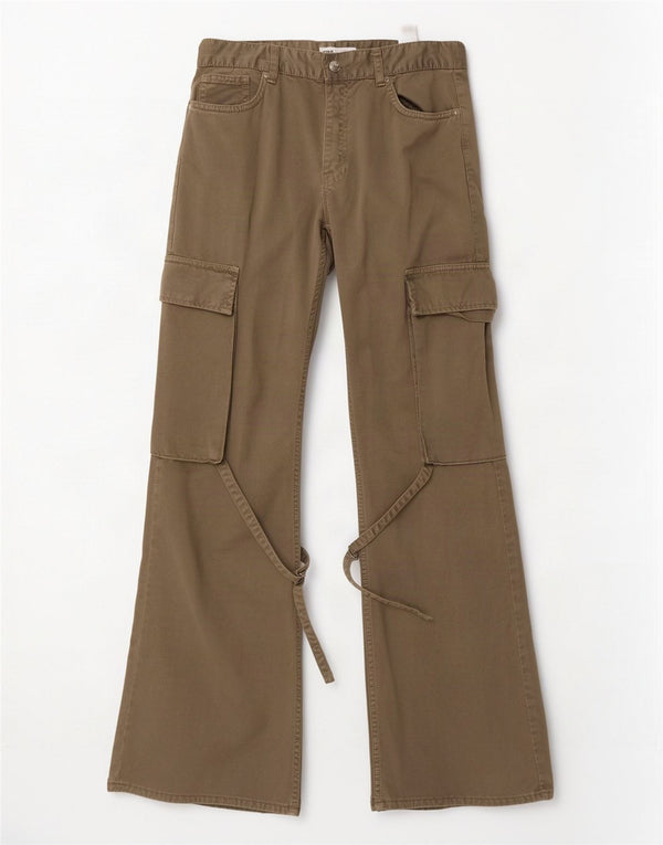 Pantaloni cargo evazați pentru femei Zara EU 38 Mici L28 L32 Kaki Bumbac