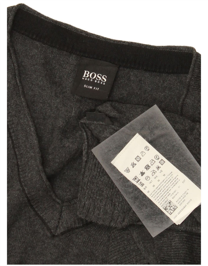 Pulover cu decolteu în V Hugo Boss pentru bărbați, bumbac, gri mediu