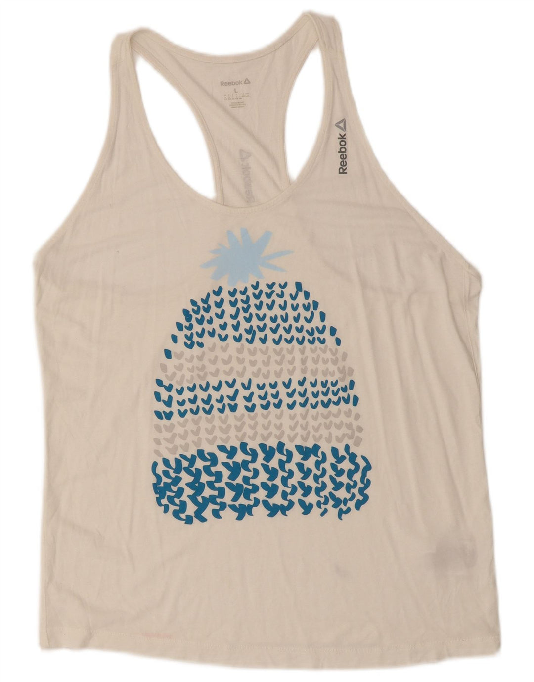 Top cu vestă grafică REEBOK pentru femei UK 16/18, mare, alb, modal