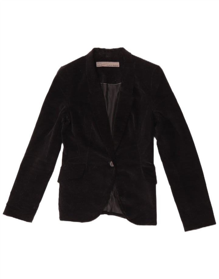 Jachetă pentru femei Zara cu 1 nasture din catifea UK 6 XS Negru