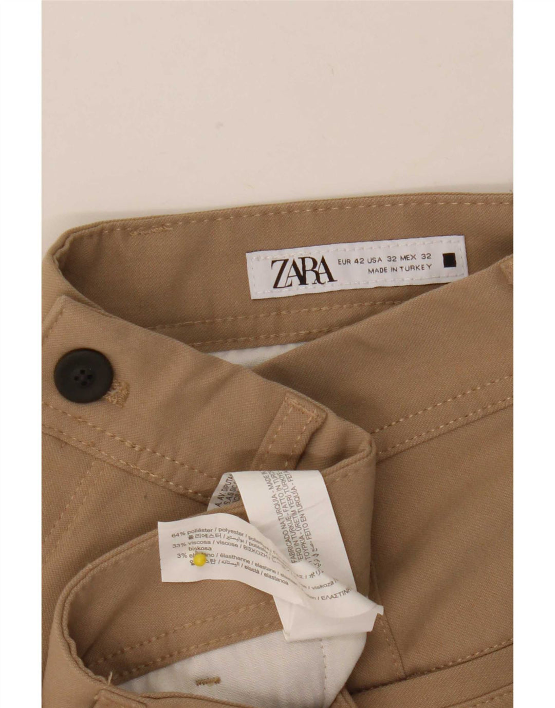 Pantaloni chino slim pentru bărbați Zara EU 42 Large W32 L28 Bej Poliester