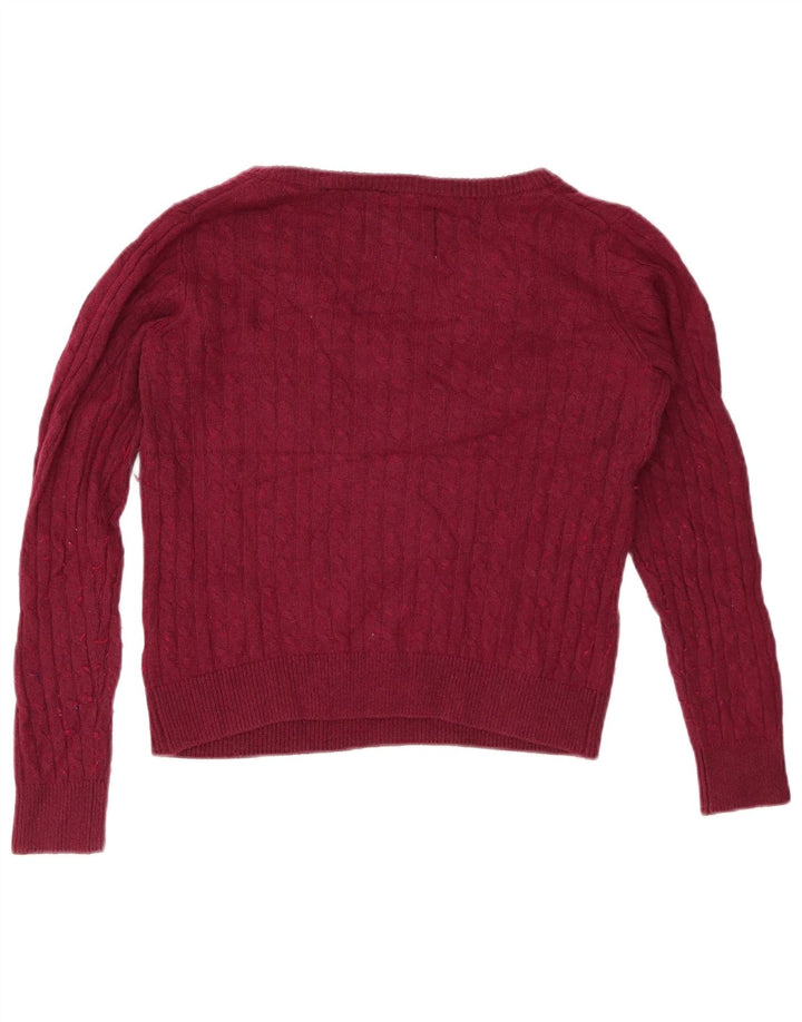 JACK WILLS Pulover crop cu decolteu în V pentru femei UK 10 mic bumbac burgundă