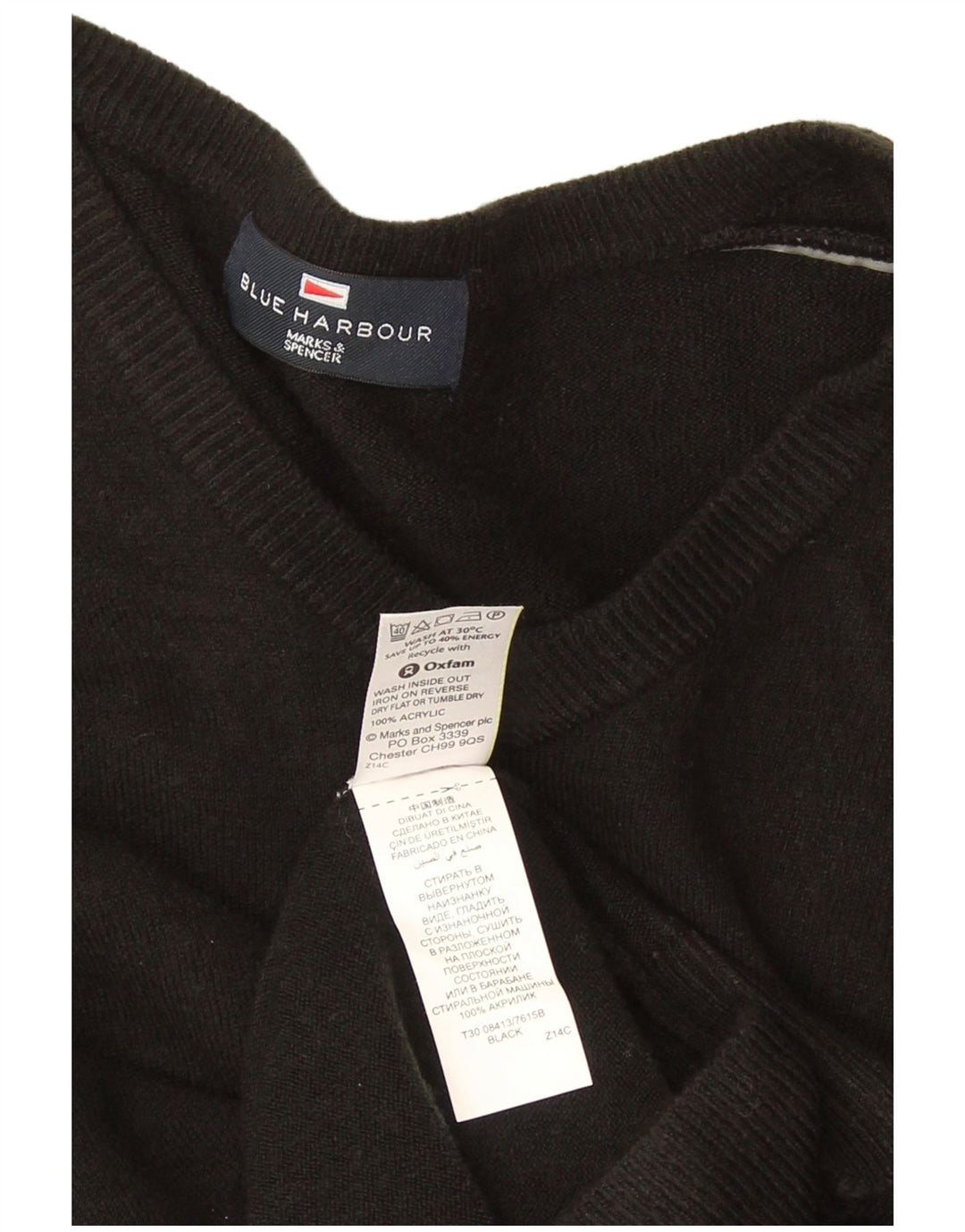 Pulover cu decolteu în V Blue Harbour pentru bărbați Marks & Spencer, mediu negru