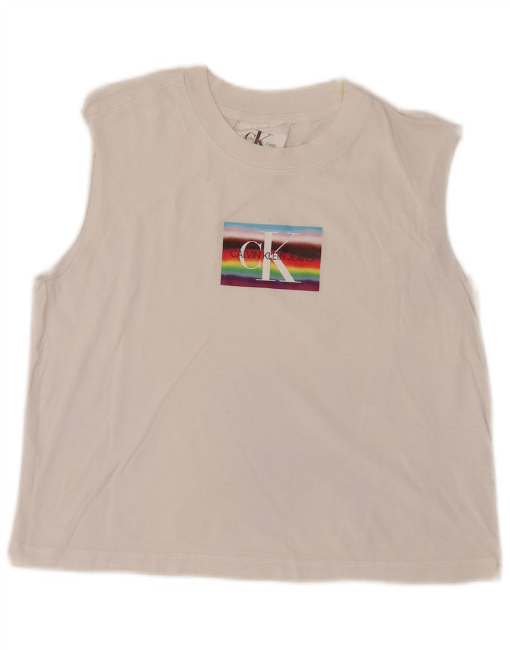 Calvin Klein Crop Graphic Vest Top pentru femei UK 12 Medium White