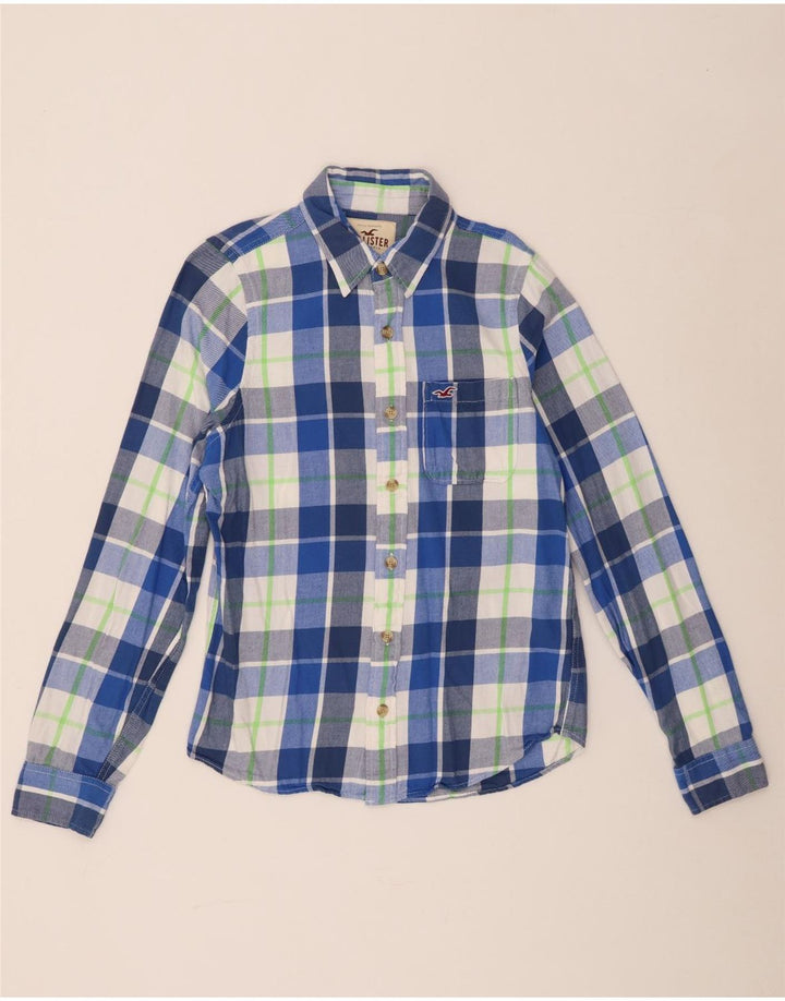Cămașă Hollister pentru bărbați din flanel, bumbac cu carouri albastru mediu