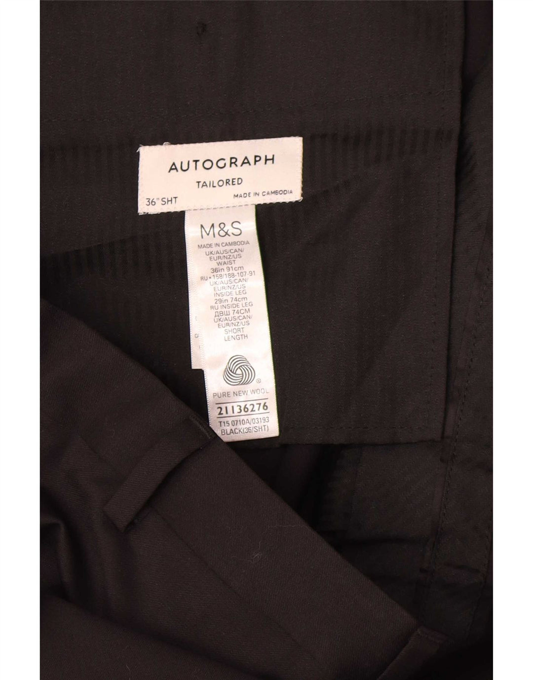Pantaloni de costum drept bărbați Marks & Spencer Autograph W36 L26 Lână neagră