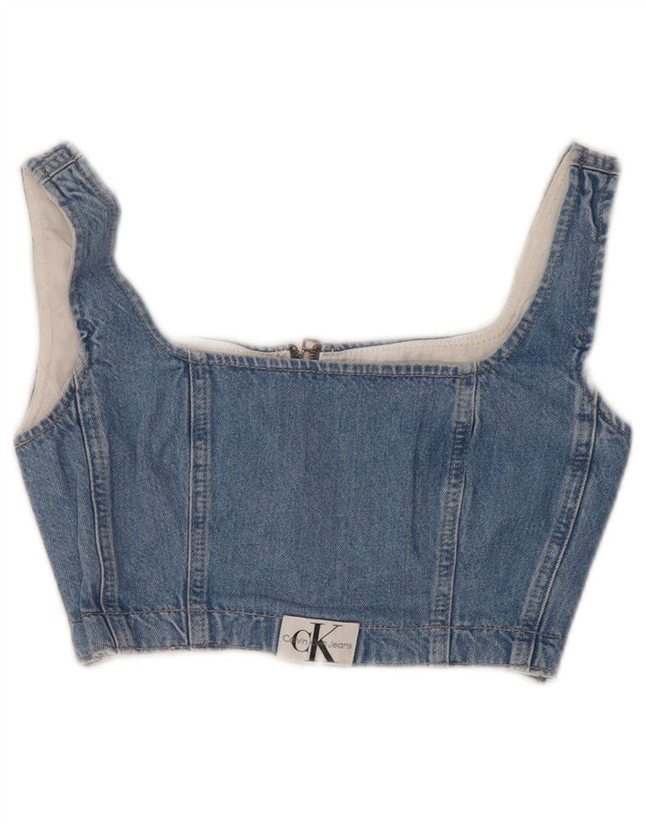 CALVIN KLEIN JEANS Crop Top denim fără mâneci pentru femei UK 6 XS Albastru