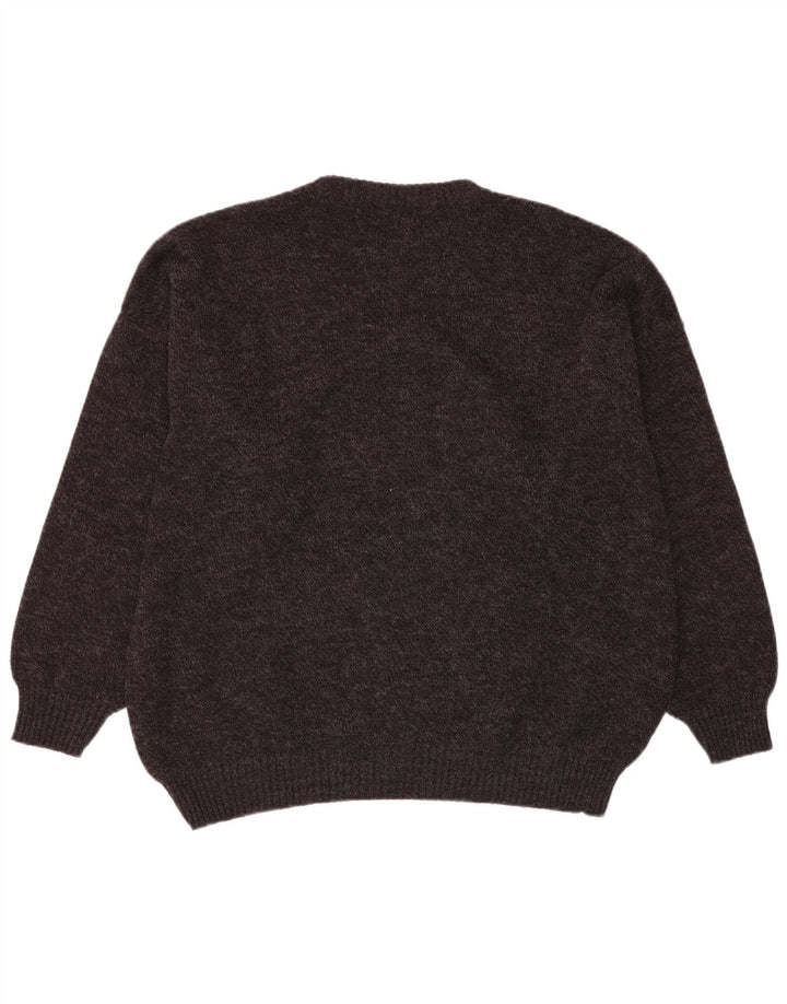 Pulover VINTAGE pentru bărbați cu gât roșu IT 54 XL gri din lână Fair Isle