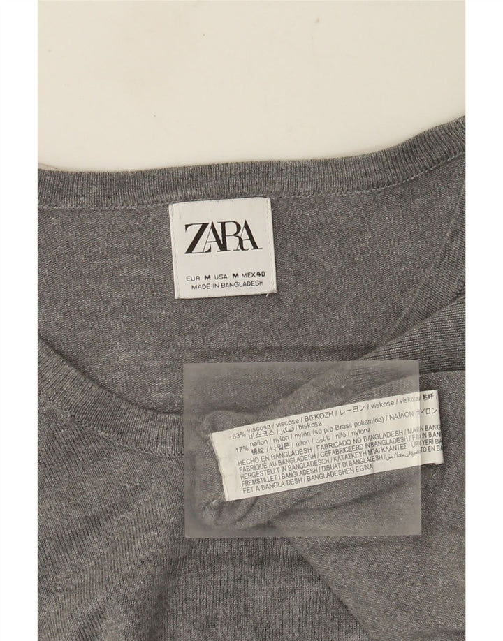 Pulover pentru bărbați Zara, cu gât crew, viscoză, gri mediu