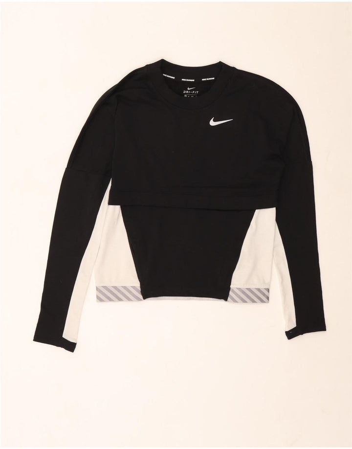 Top de alergare Nike pentru femei cu mânecă lungă UK 6 XS, negru, poliester