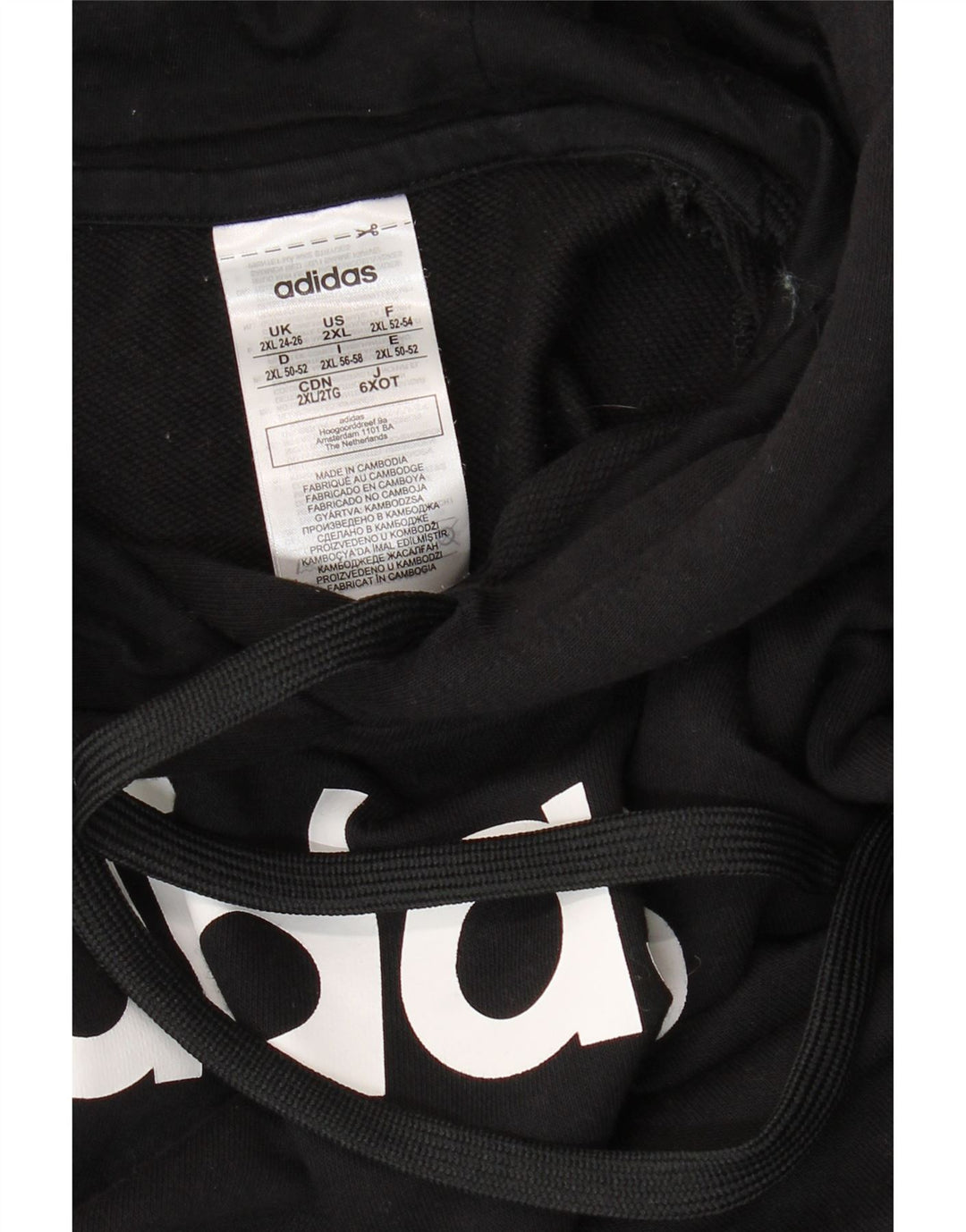 ADIDAS Pulover cu glugă grafic pentru femei UK 24/26 2XL bumbac negru