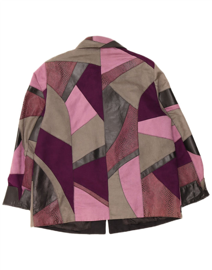 Jachetă de piele vintage pentru femei UK 18 XL din piele mozaică multicoloră