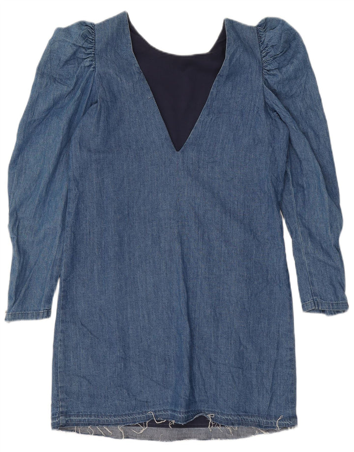 Rochie vintage de denim cu mâneci lungi pentru femei UK 12 Medium Blue