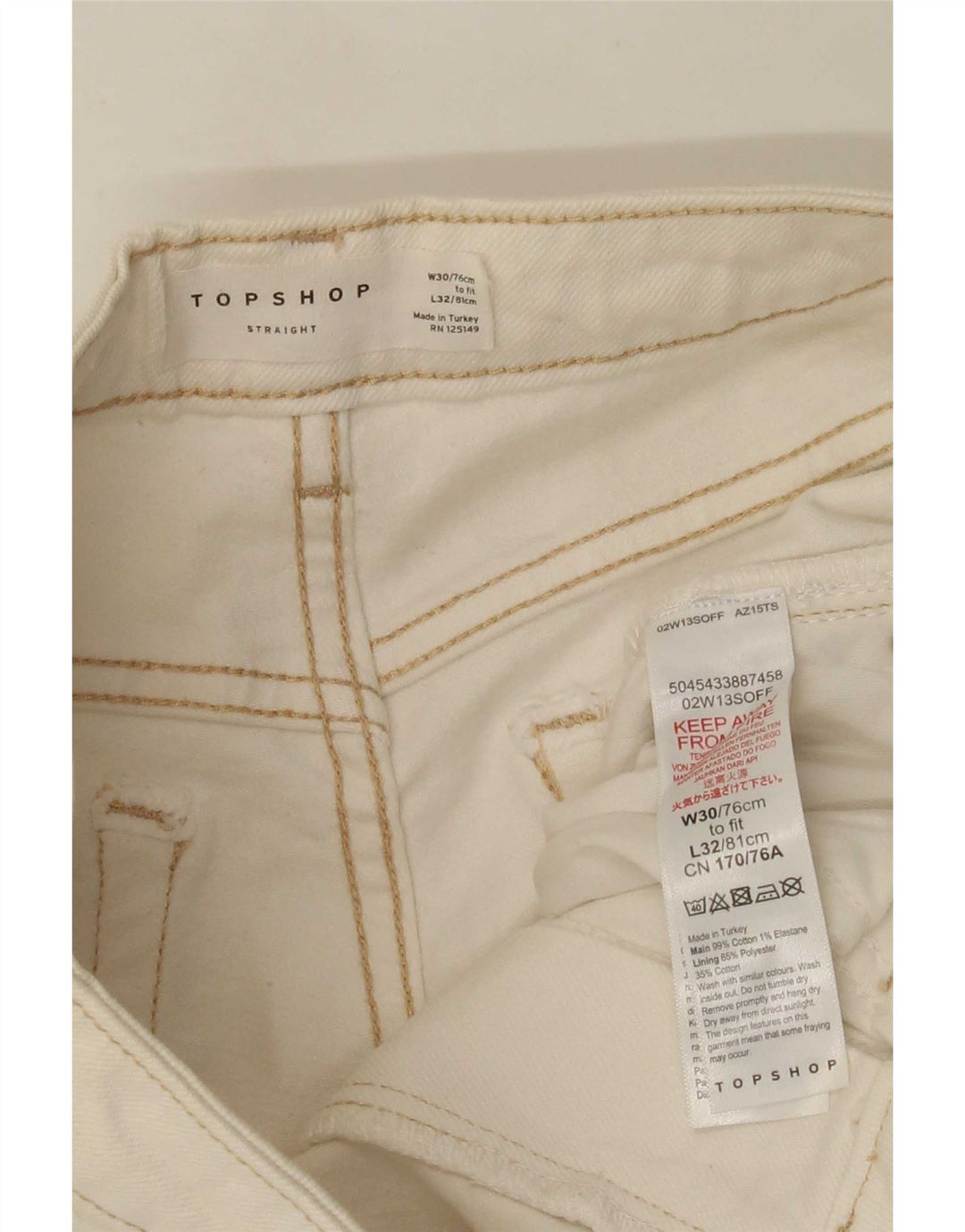 Blugi drepti pentru femei Topshop L30 L26 Bumbac alb