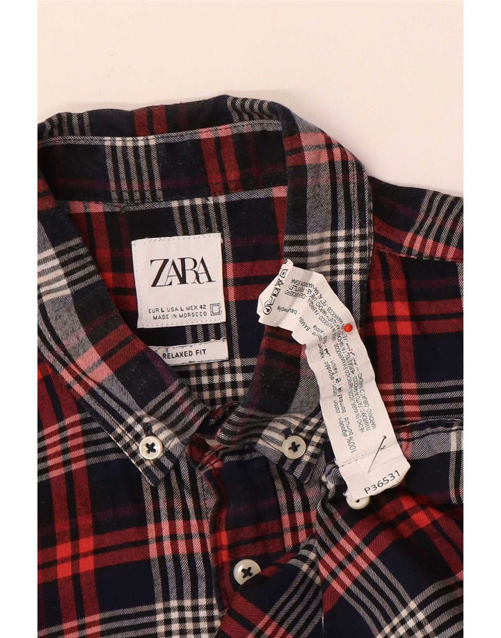 Cămașă de flanel pentru bărbați Zara, cu tăiere relaxată, din bumbac cu carouri roșii mari