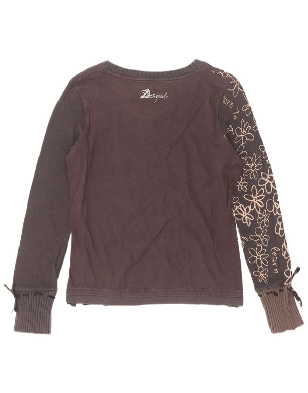 Top grafic pentru femei Desigual cu mânecă lungă UK 18 XL, negru, floral, bumbac, inimă