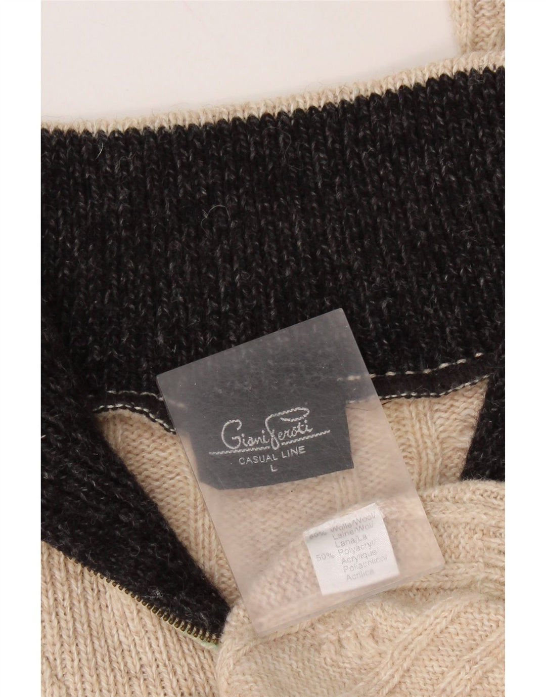 GIANI FEROTI Pulover pentru bărbați cu fermoar și gât, lână mare, bej