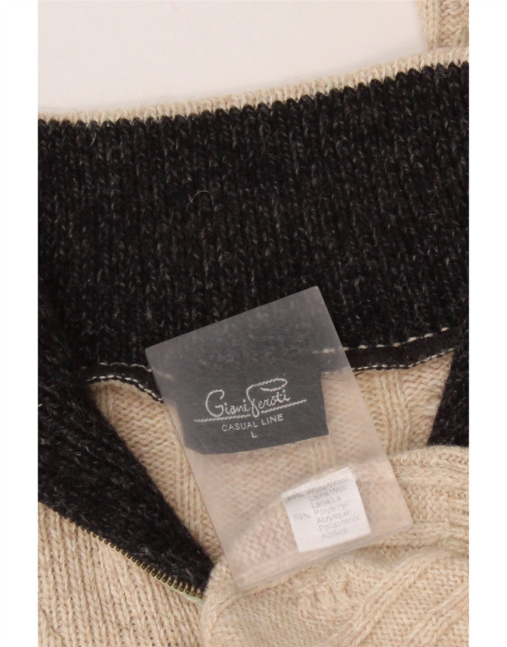 GIANI FEROTI Pulover pentru bărbați cu fermoar și gât, lână mare, bej