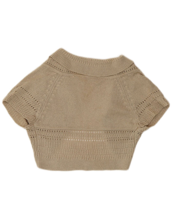 Pulover cardigan Bolero cu mânecă scurtă Zara UK 12 Medium Bej Acrilic
