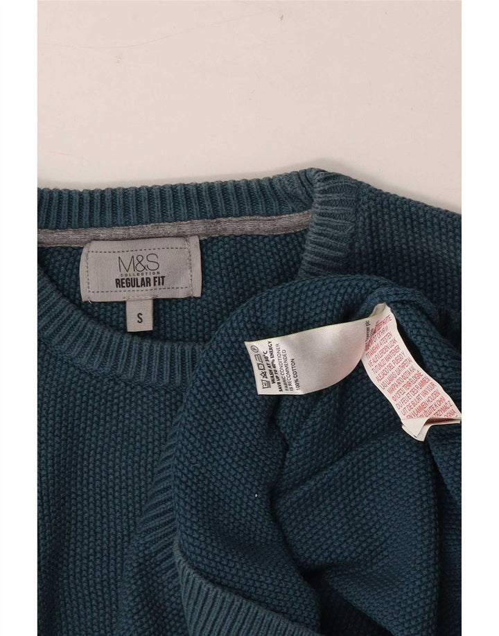Pulover pentru bărbați Marks & Spencer, cu formă obișnuită, cu gât crew, mic, albastru, bumbac