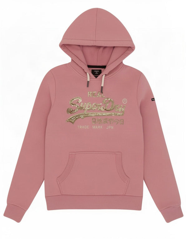Pulover Superdry pentru damă, cu grafică, UK 8, bumbac roz mic