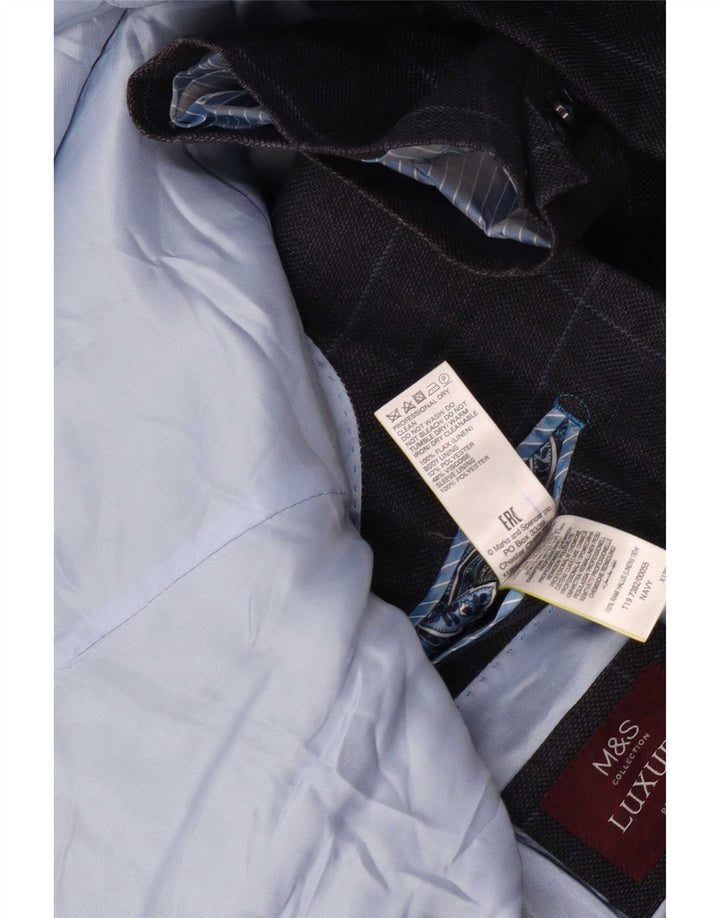 Jachetă pentru bărbați Marks & Spencer, cu 2 nasturi, UK 44 XL, lenjerie cu carouri bleumarin