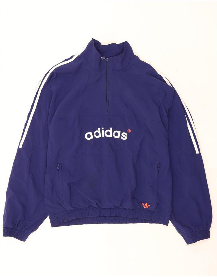 Top de trening Adidas pentru bărbați, loose fit, cu grafic, cu fermoar și gât, albastru mediu