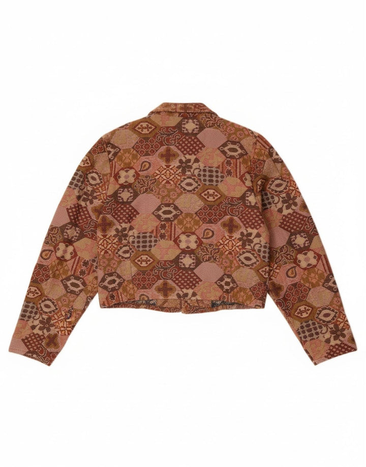 Jachetă vintage pentru femei crop blazer UK 14 Medium Brown Geometric