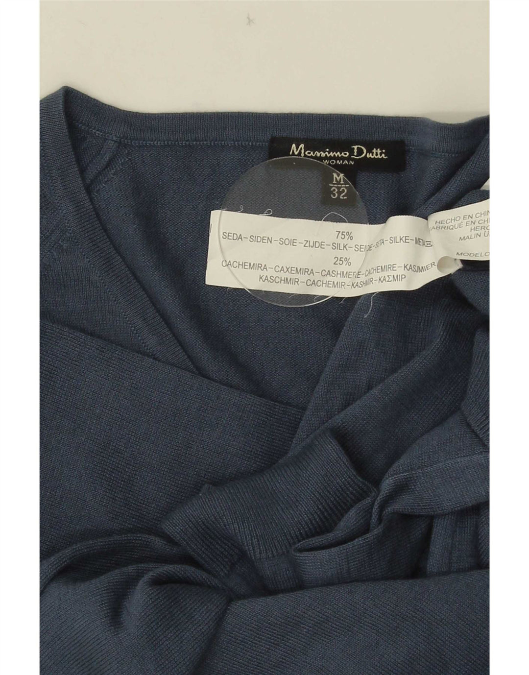 Pulover cu decolteu în V Massimo Dutti pentru femei UK 12 Mătase albastră medie