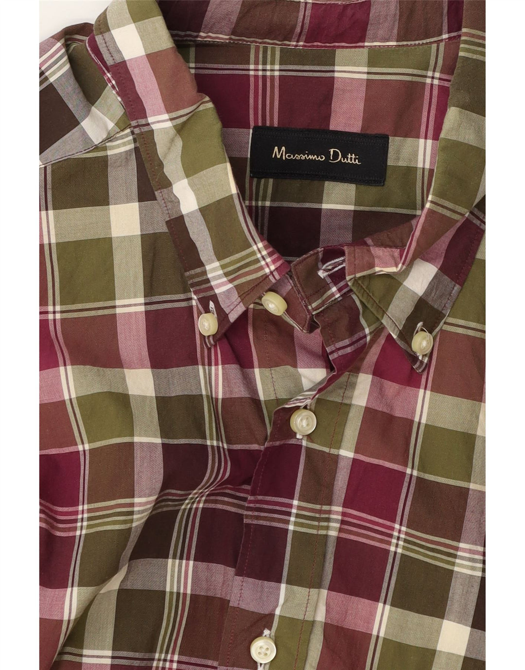 MASSIMO DUTTI Mens Tall Shirt XL Green Check Cotton Vintage Massimo Dutti and Second-Hand Massimo Dutti from Messina Hembry 