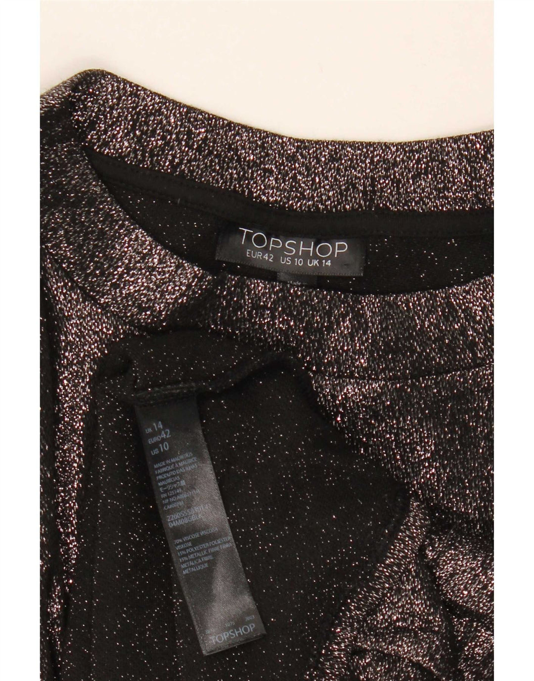 Topshop pentru femei Crop Bluze Top UK 14 Large Black Viscose