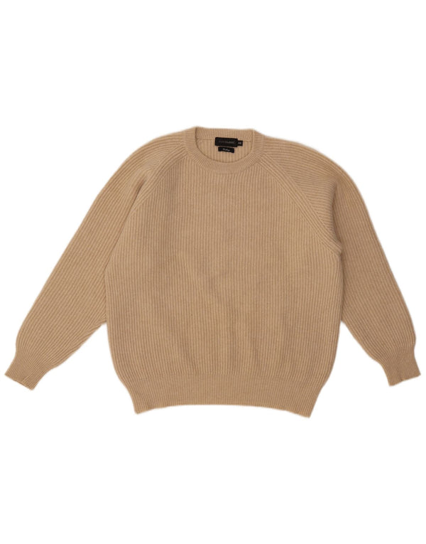 Pulover Vintage pentru damă cu gât roșu IT 48 XL Lână merinos bej