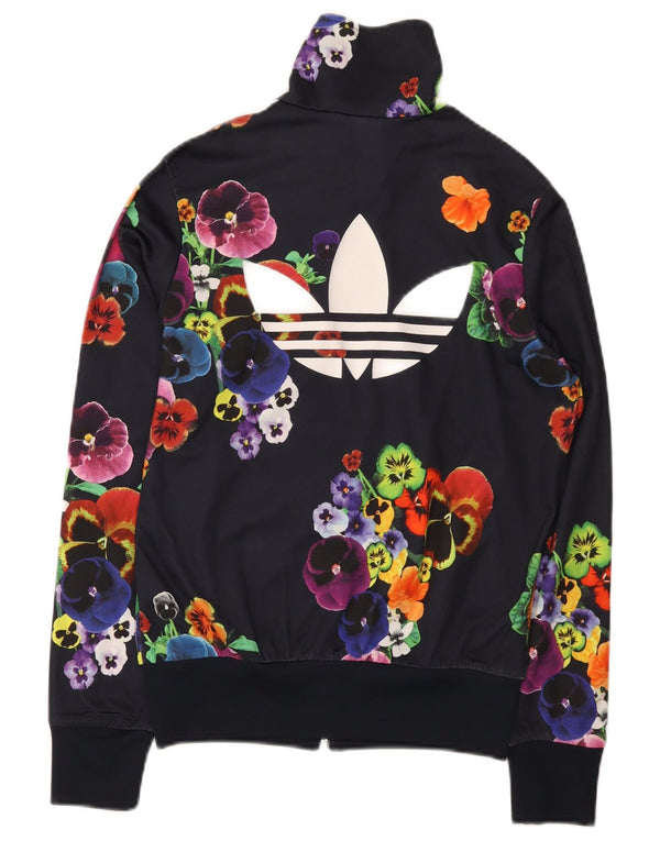 Jachetă de top pentru trening grafic Adidas pentru femei UK 10 Small Bleumarin Floral