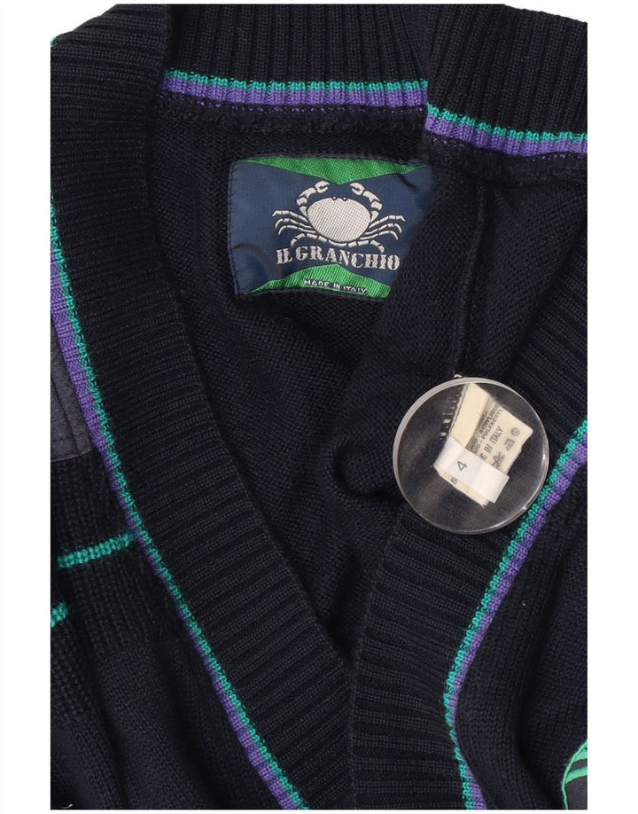 Pulover cardigan pentru bărbați Il Granchio, lână colorbloc, albastru bleumarin mediu