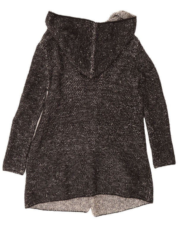 Zara Womens Longline Hooded Cardigan Sweater UK 14 Medium Black Flecked